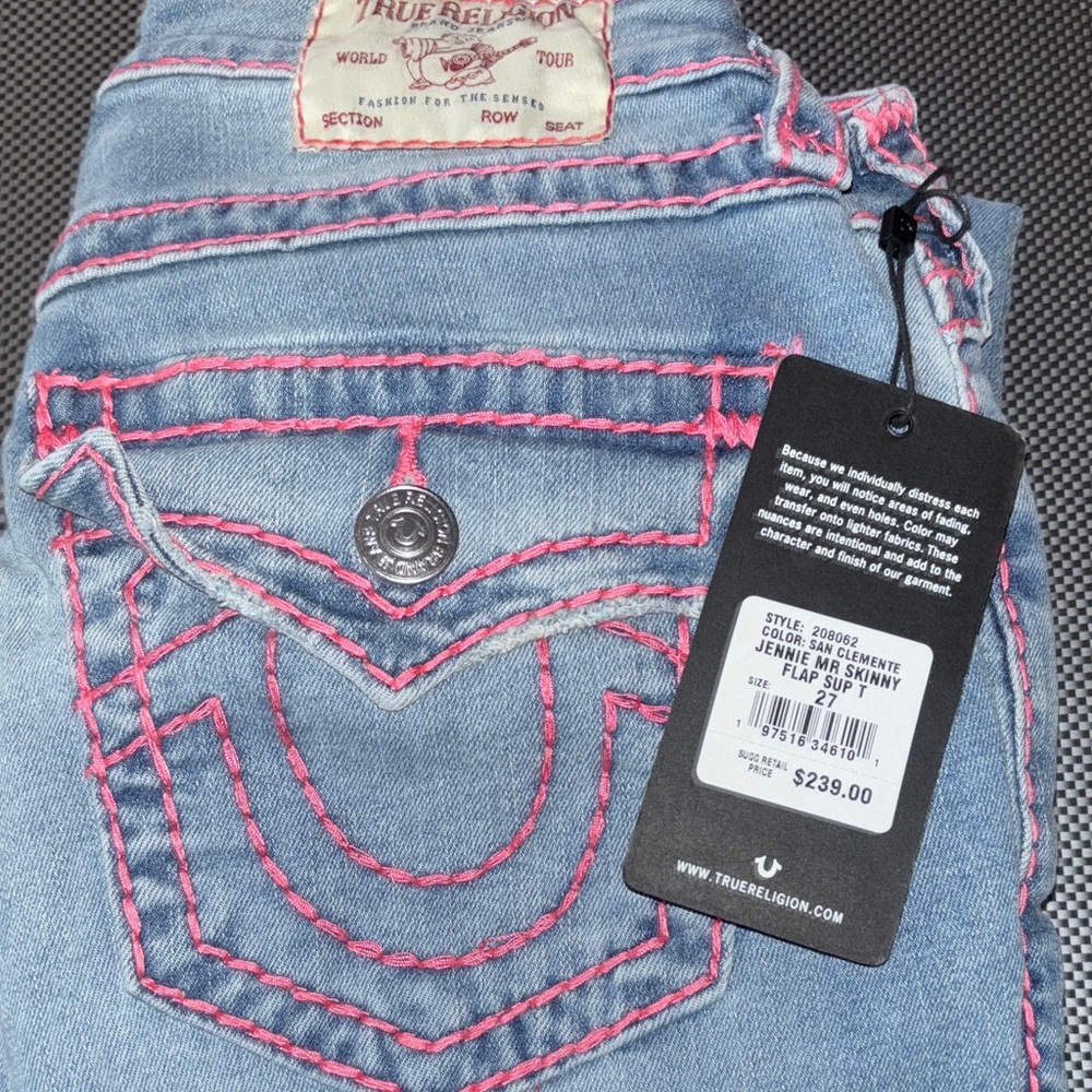 True Religion High Rise Jeans in Blue with Pink Accents - Picture 5 of 5